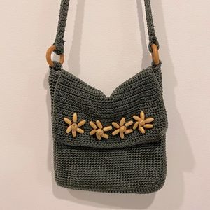 VINTAGE crochet bag with wood beads